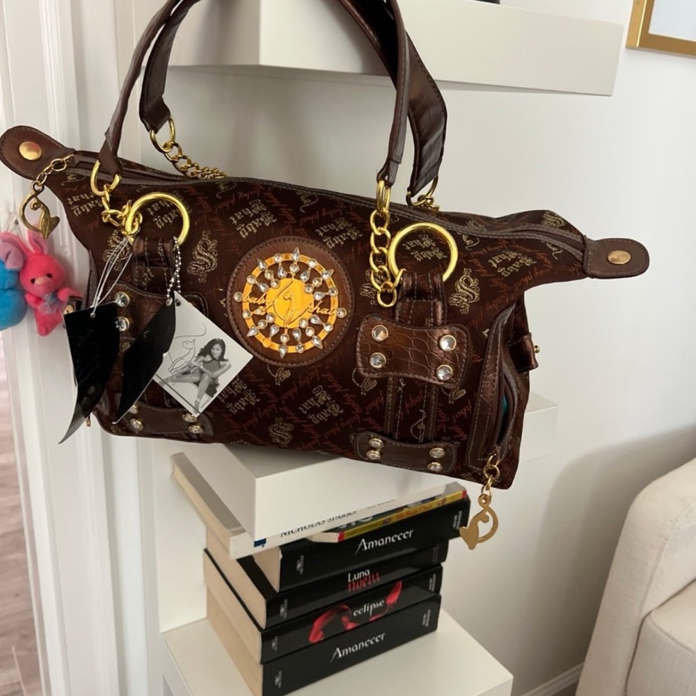 Baby Phat Brown Monogram Shoulder Bag with Gold Accents